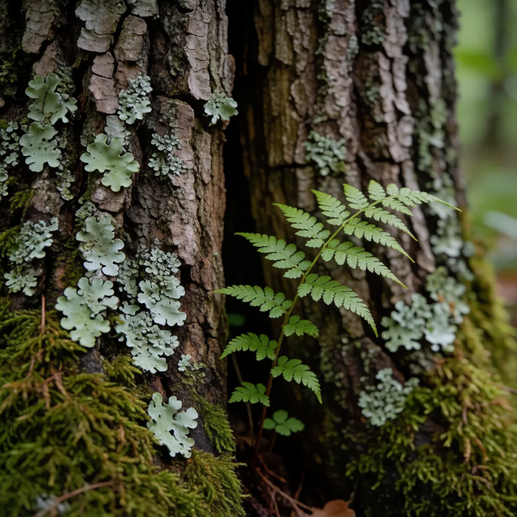 Bark and lichen, close