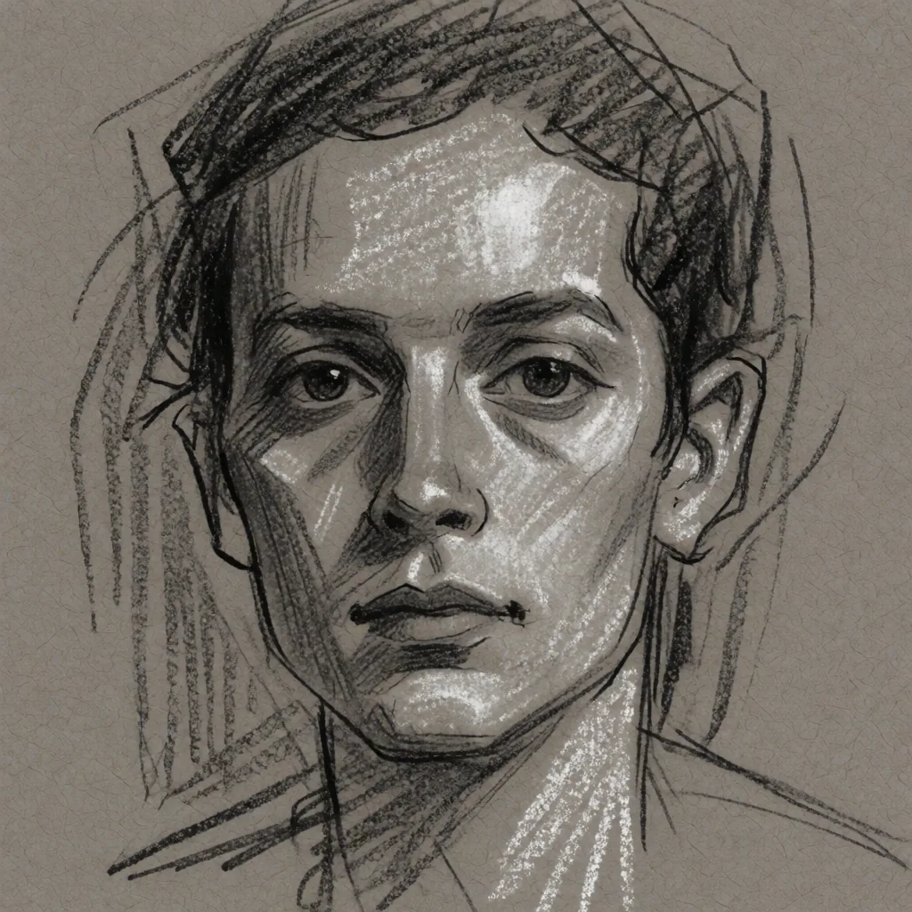 Charcoal drawing on toned paper