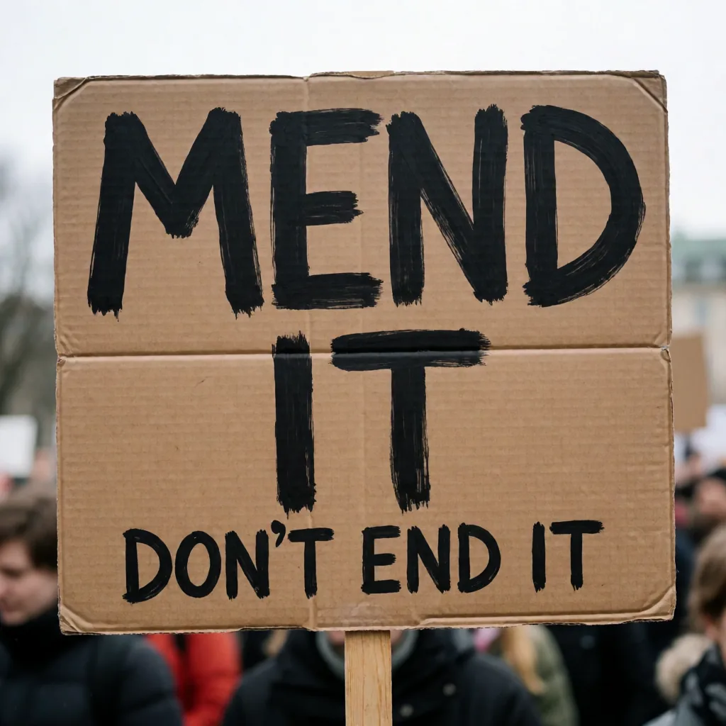 Protest placard, hand-lettered