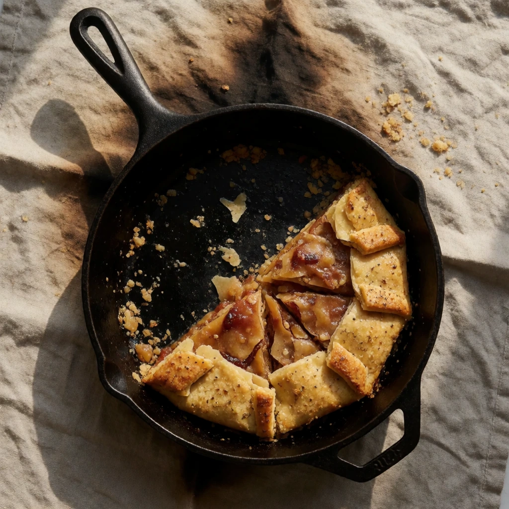 Cast iron pan, overhead with food
