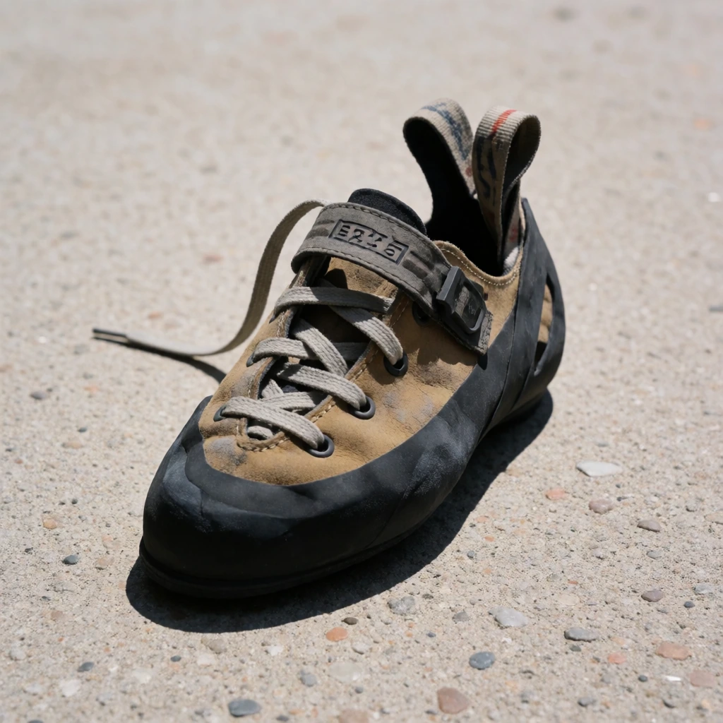 Climbing shoe, worn