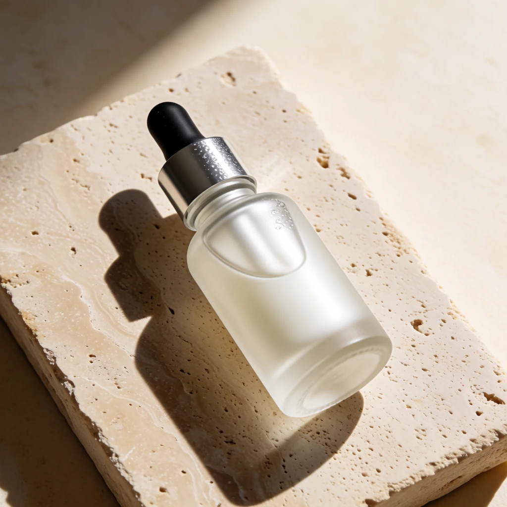 Frosted serum on travertine