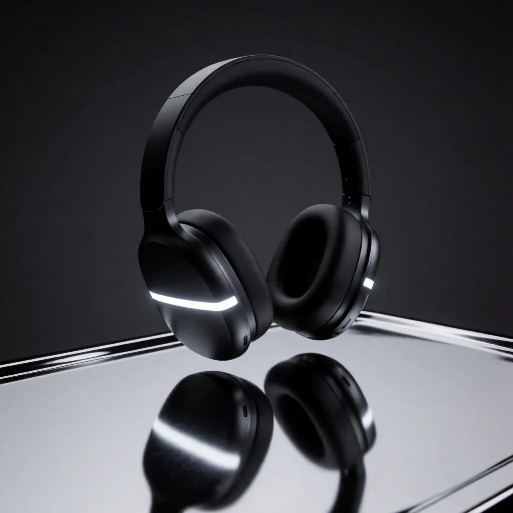 Headphones over polished chrome