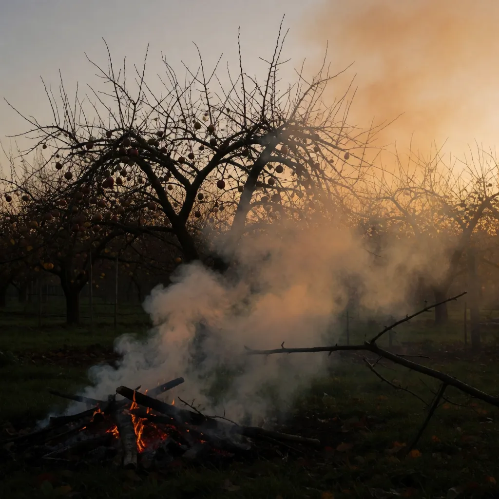 Bonfire smoke at dusk