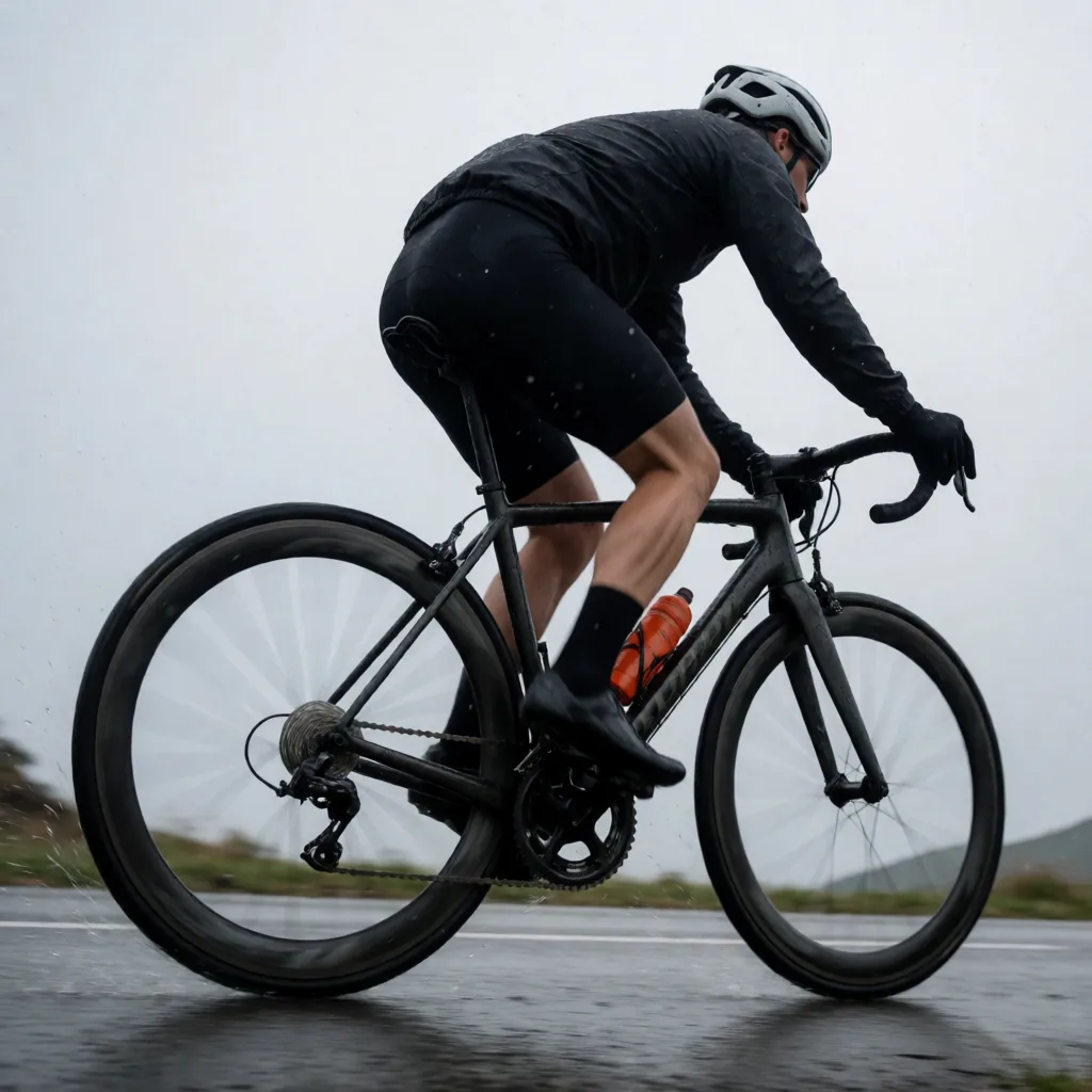 Cyclist in the wet