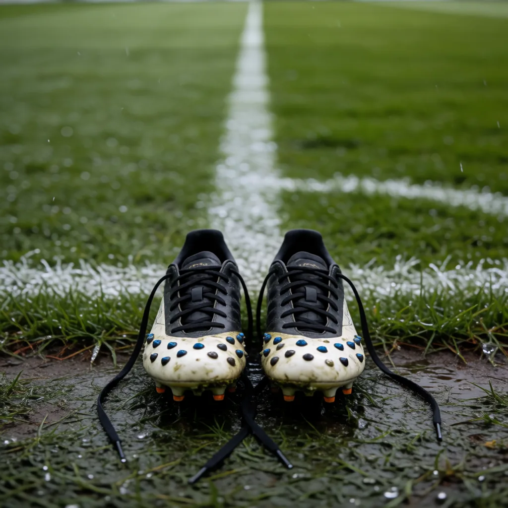 Football boots in mud