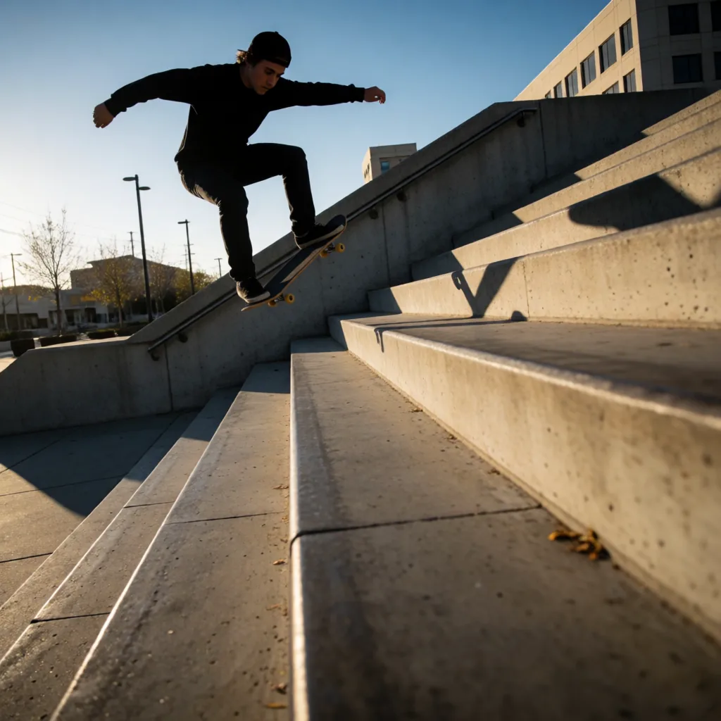 Skateboard, mid-trick
