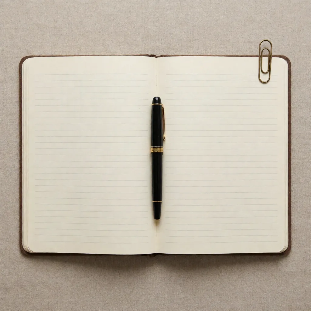 Notebook flat lay, ruled paper