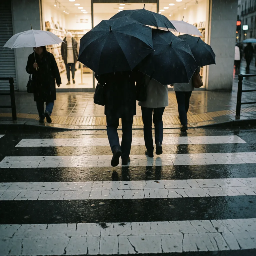 Crossing in rain