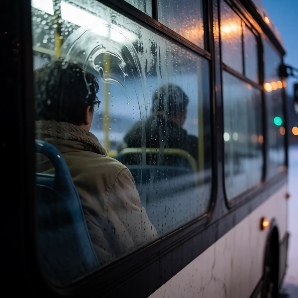 Bus window, condensation
