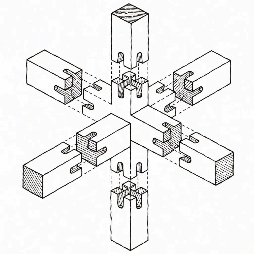 Exploded axonometric, joinery