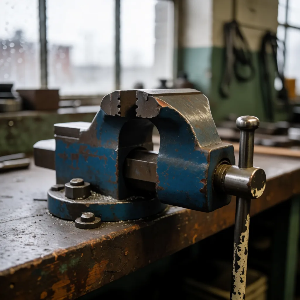 Bench vice, worn jaws