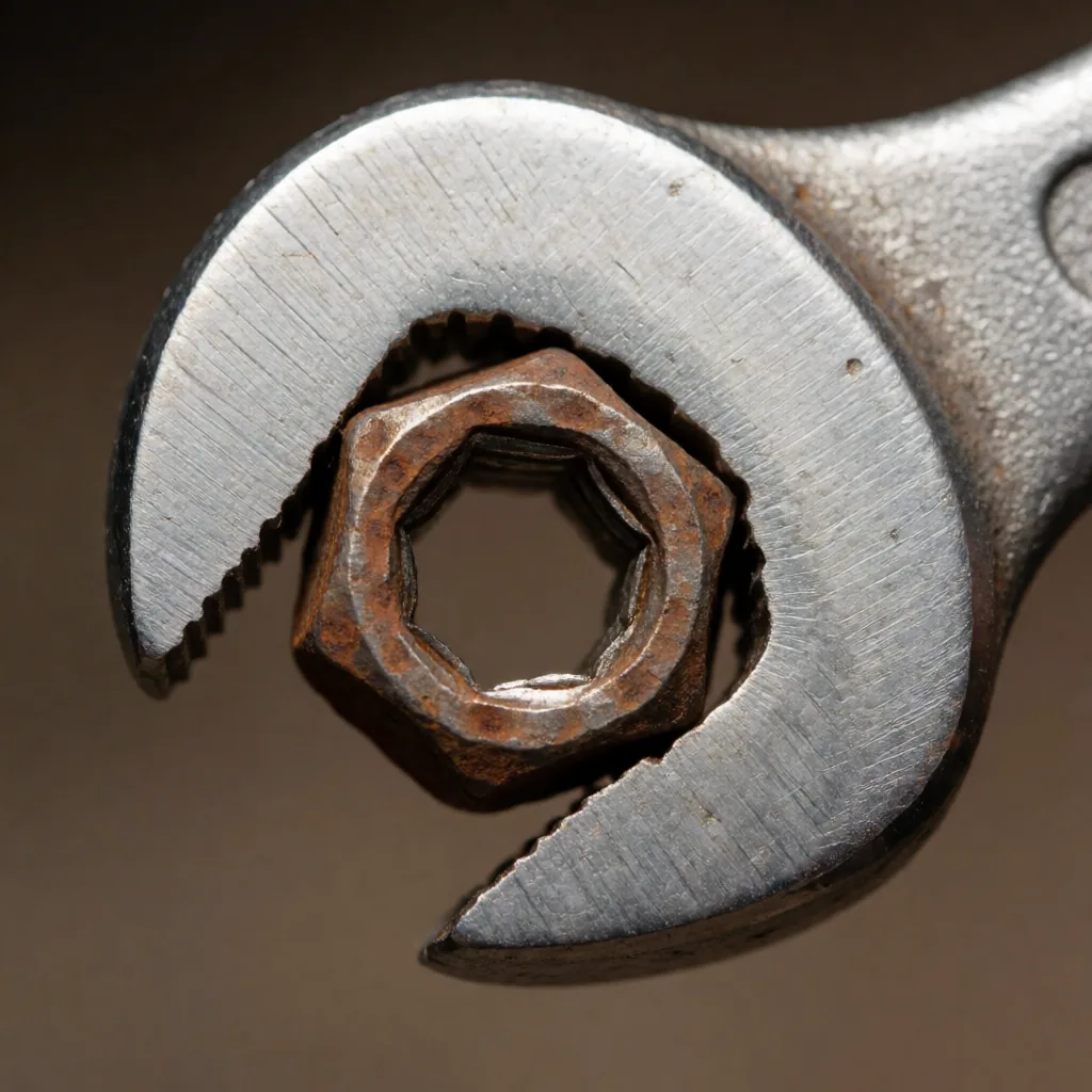 Wrench on a nut, greasy