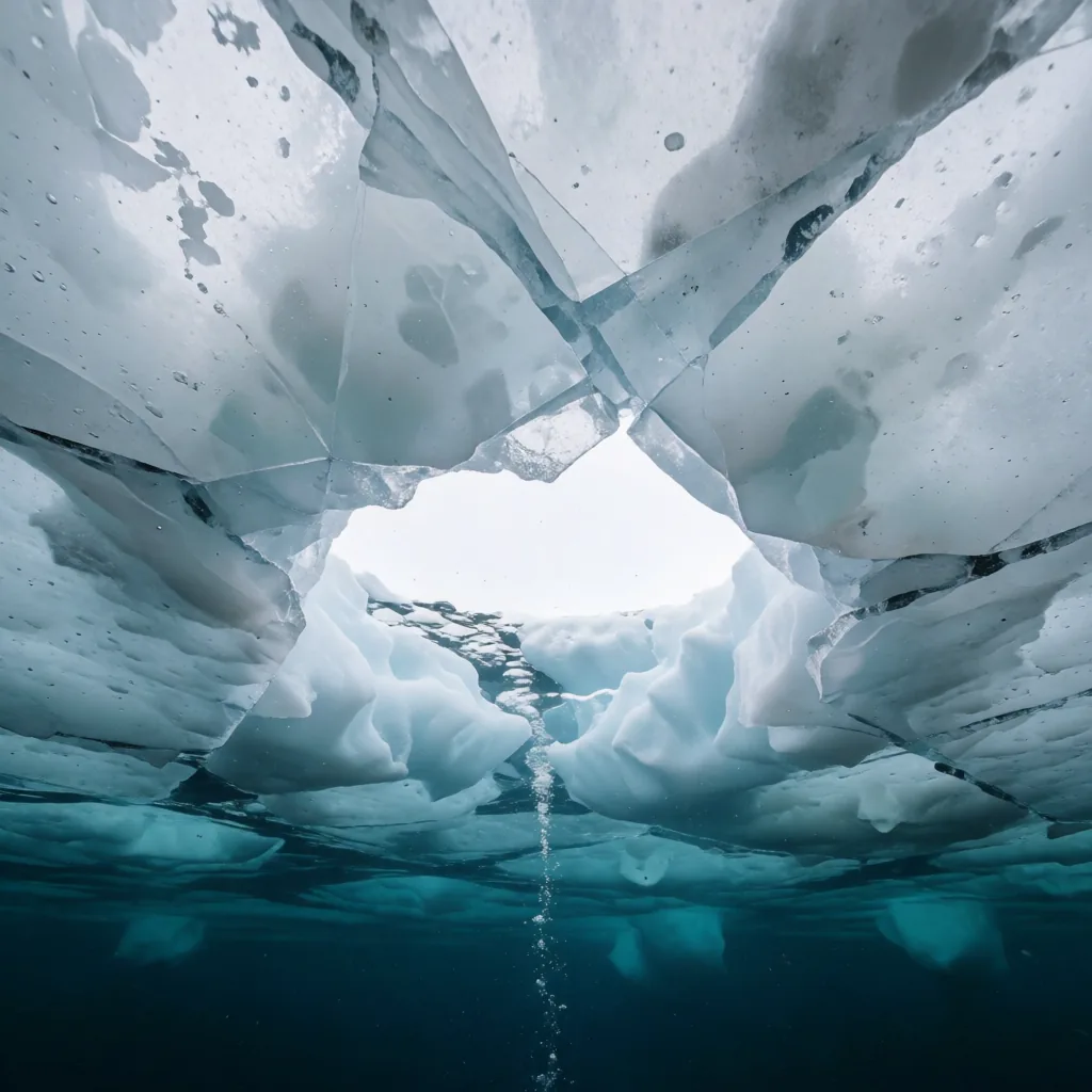 Ice diving, from below