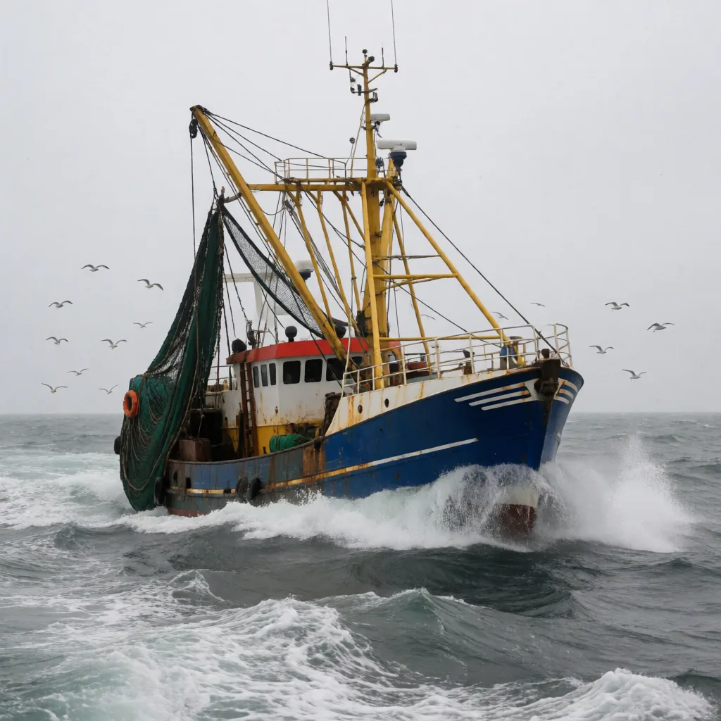 Fishing trawler in swell