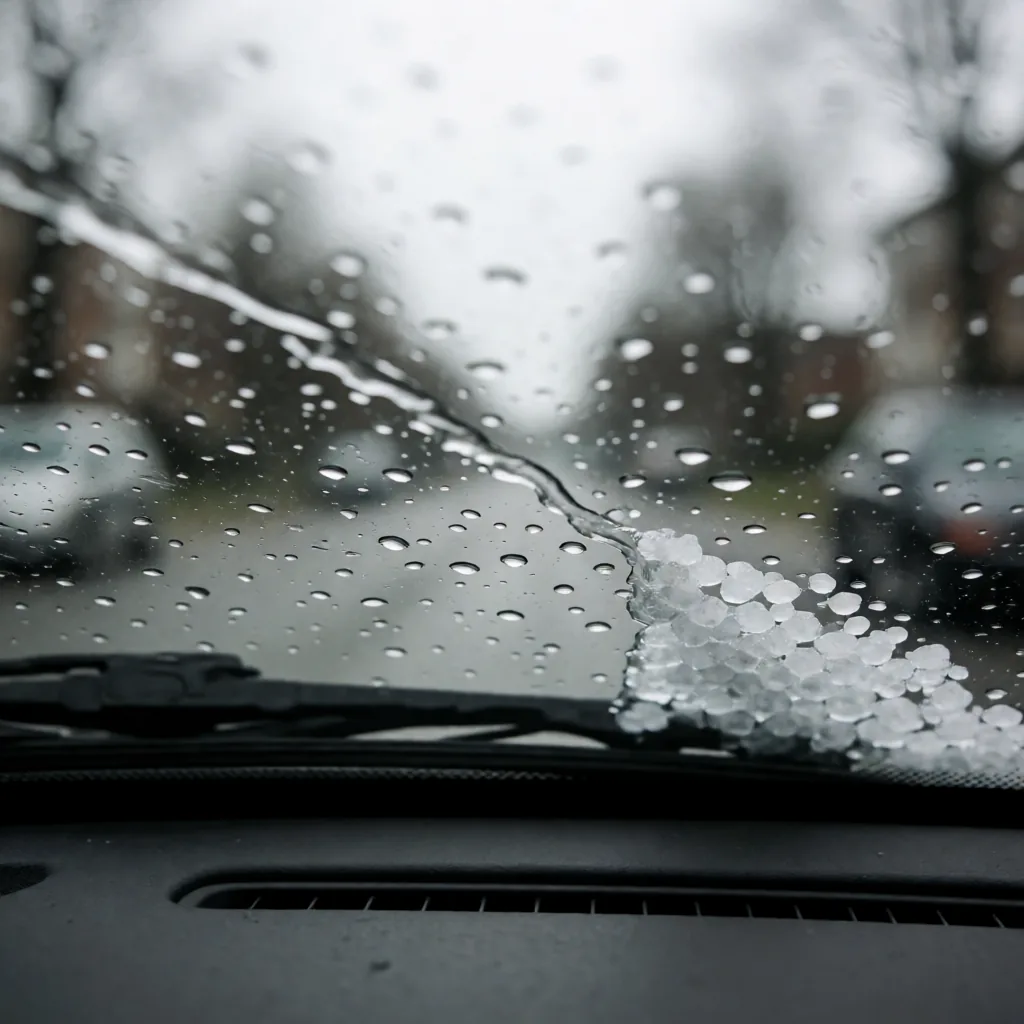 Hail on a windscreen